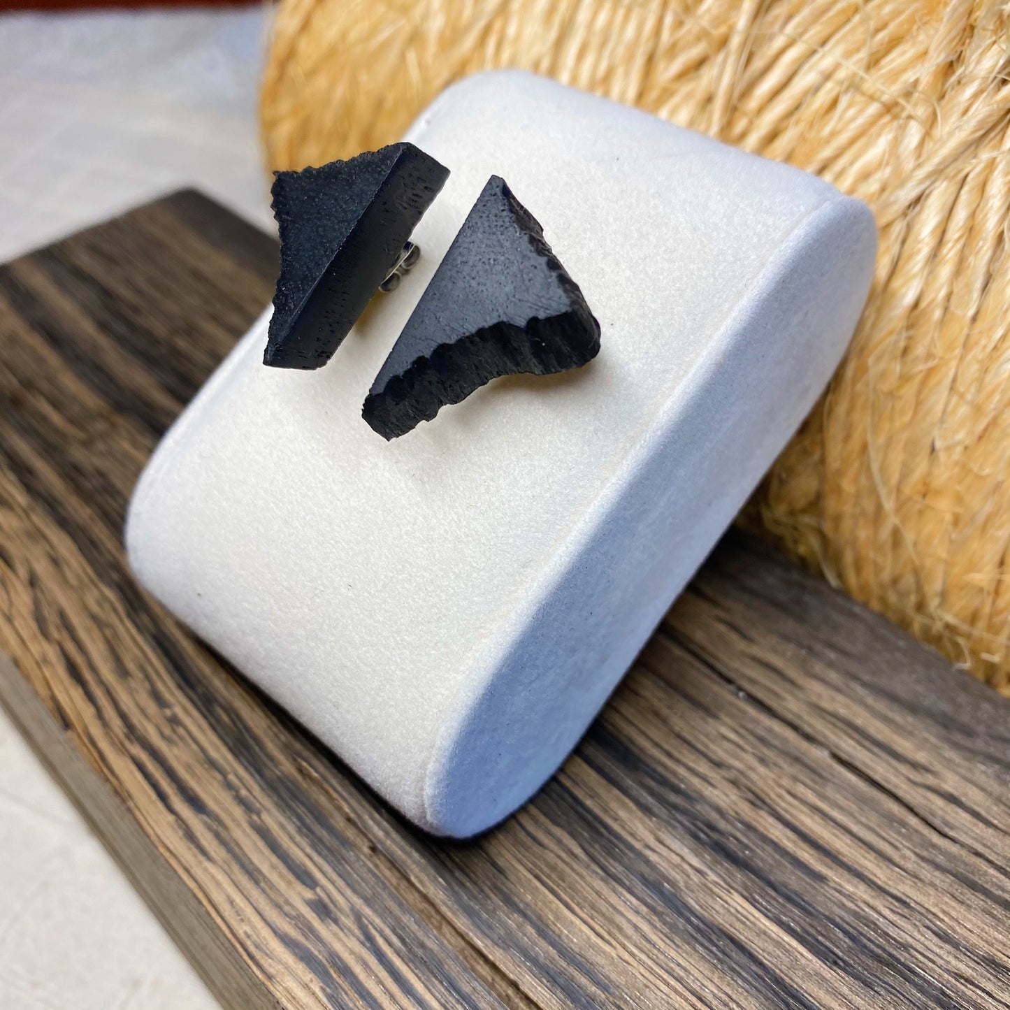 Irish Bog Oak Irregular Triangle Stud Earrings | Handmade Earrings