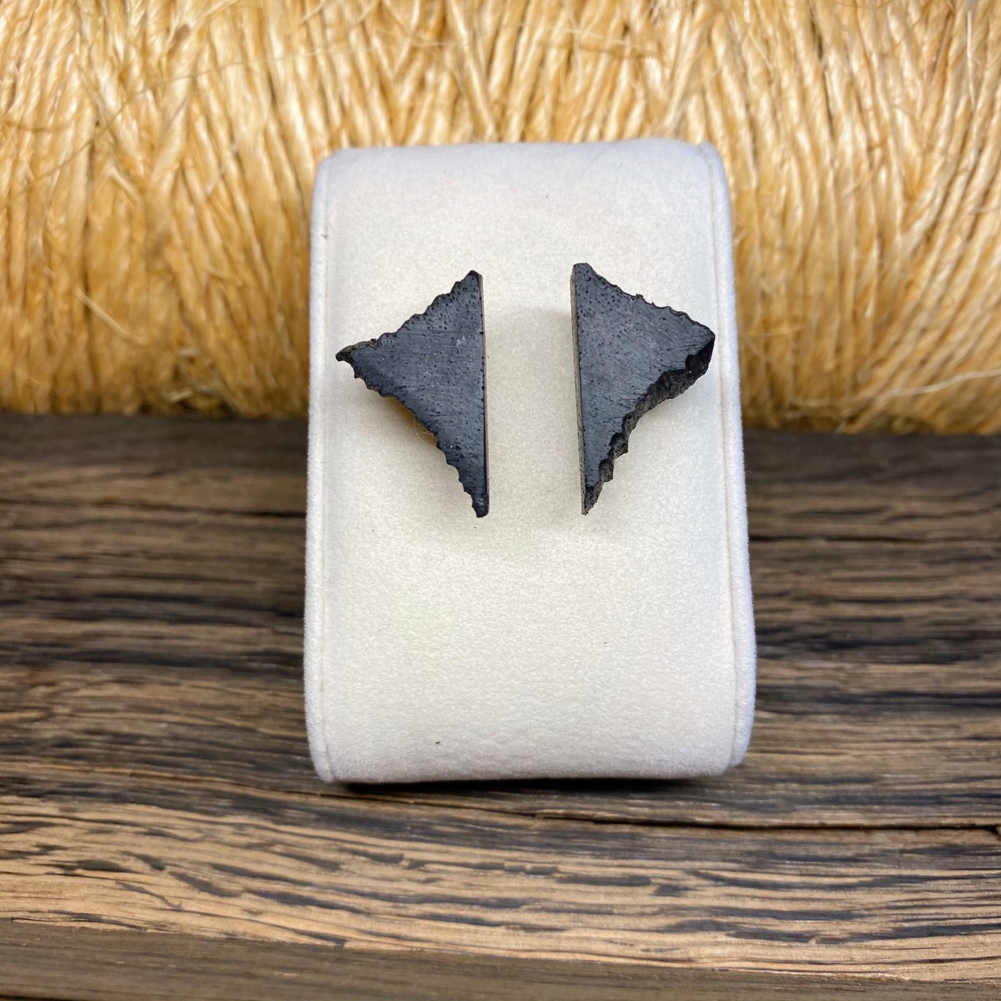 Irish Bog Oak Irregular Triangle Stud Earrings | Handmade Earrings