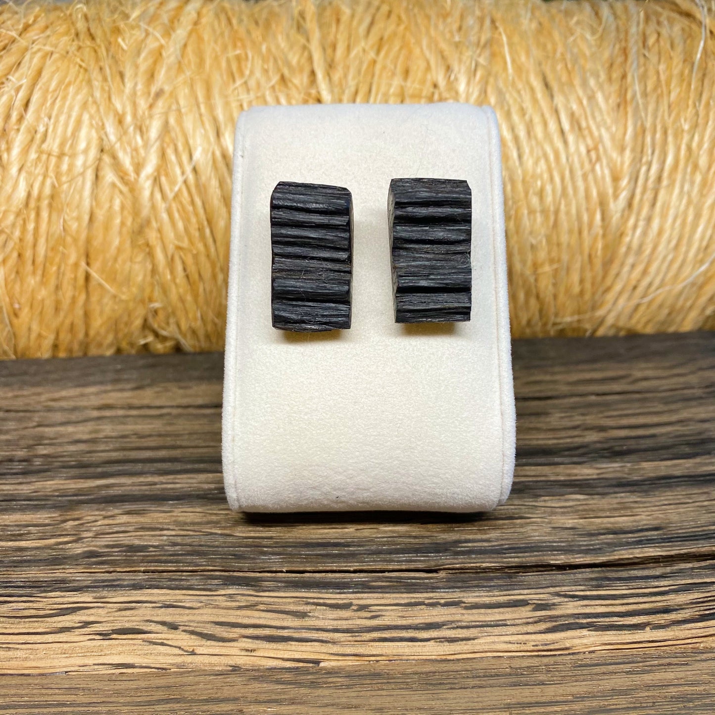 Irish Bog Oak Raw Carved Stud Earrings | Handmade Earrings