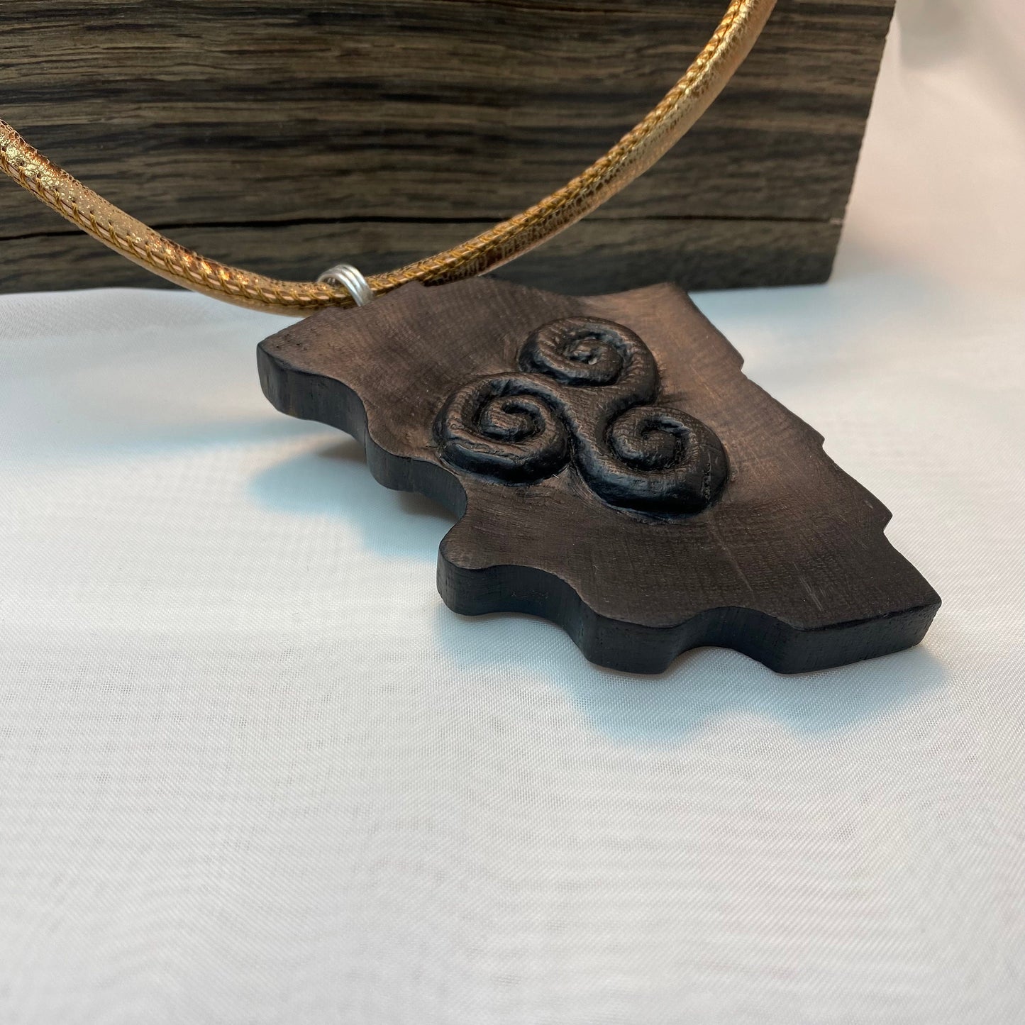 Irish Bog Oak Carved Triskele Necklace Gift - Handmade