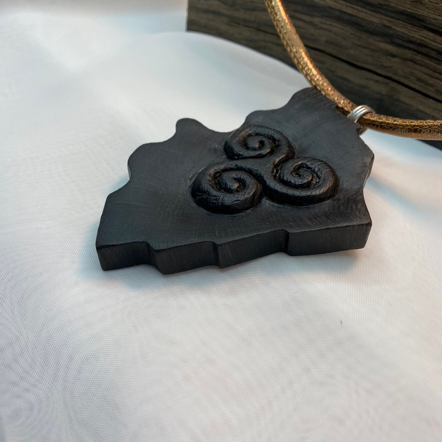 Irish Bog Oak Carved Triskele Necklace Gift - Handmade