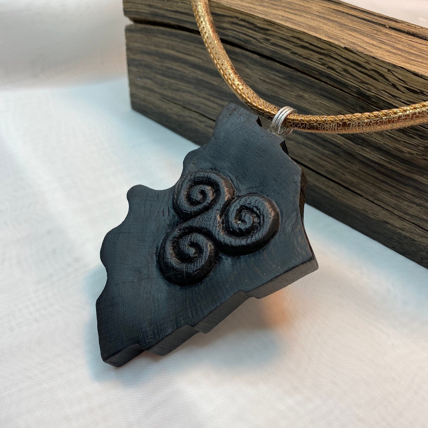 Irish Bog Oak Carved Triskele Necklace Gift - Handmade