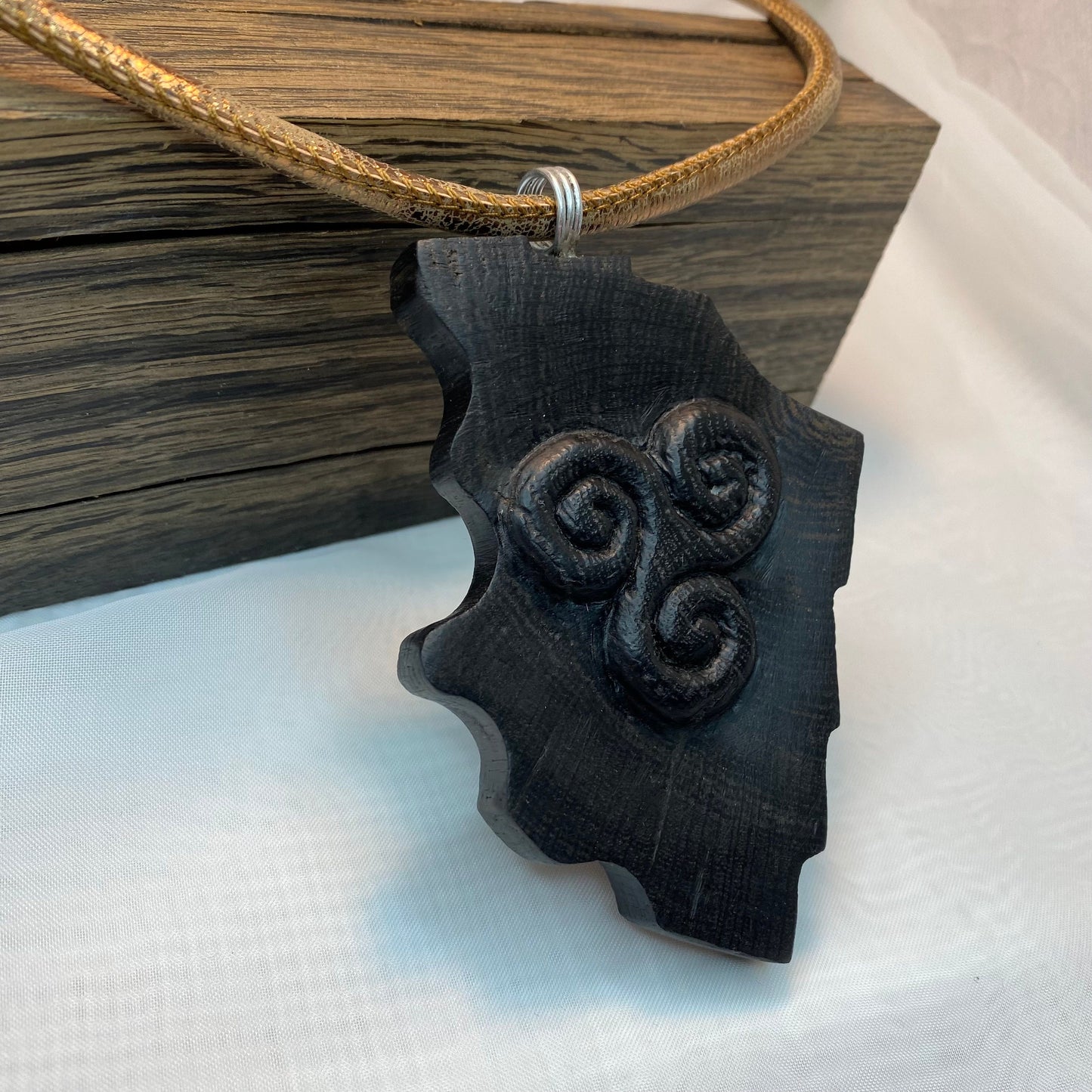Irish Bog Oak Carved Triskele Necklace Gift - Handmade