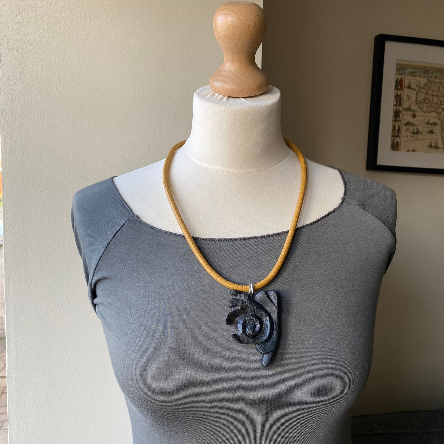 Irish Bog Oak Irregular Pattern Carved Necklace Gift - Handmade