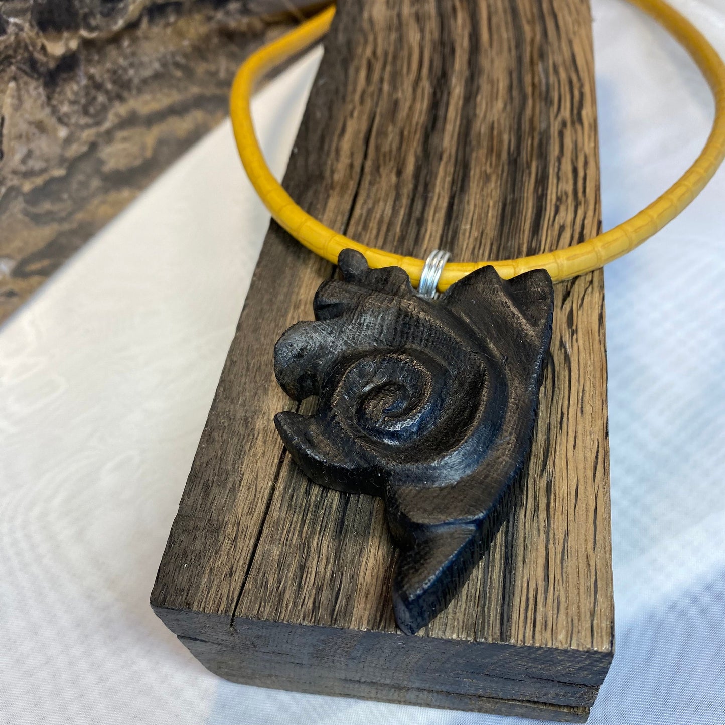 Irish Bog Oak Irregular Pattern Carved Necklace Gift - Handmade