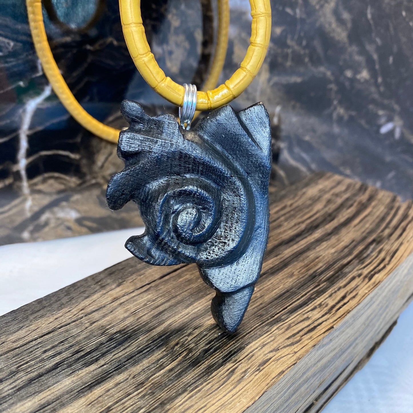 Irish Bog Oak Irregular Pattern Carved Necklace Gift - Handmade