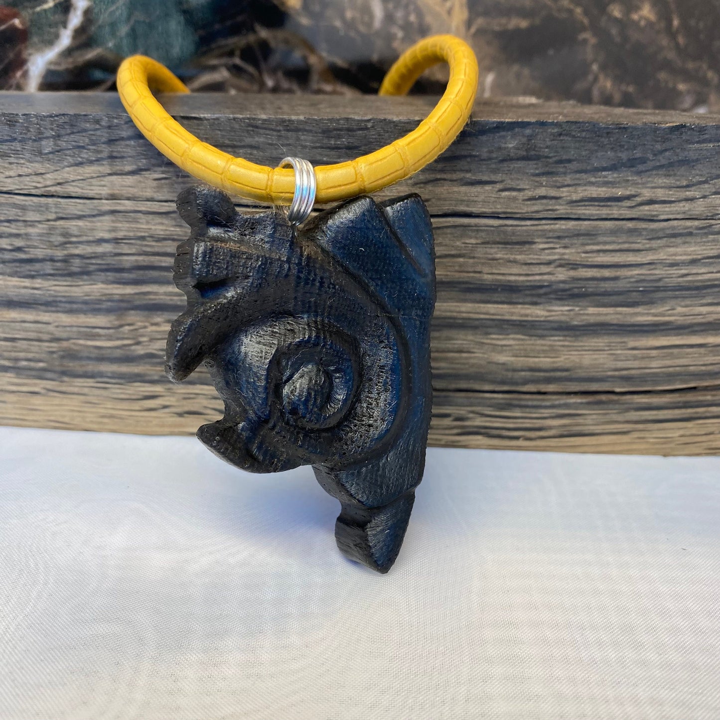 Irish Bog Oak Irregular Pattern Carved Necklace Gift - Handmade