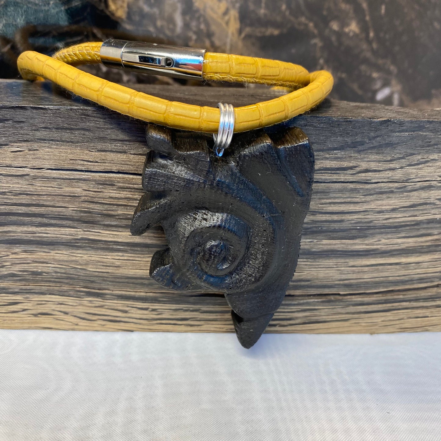 Irish Bog Oak Irregular Pattern Carved Necklace Gift - Handmade