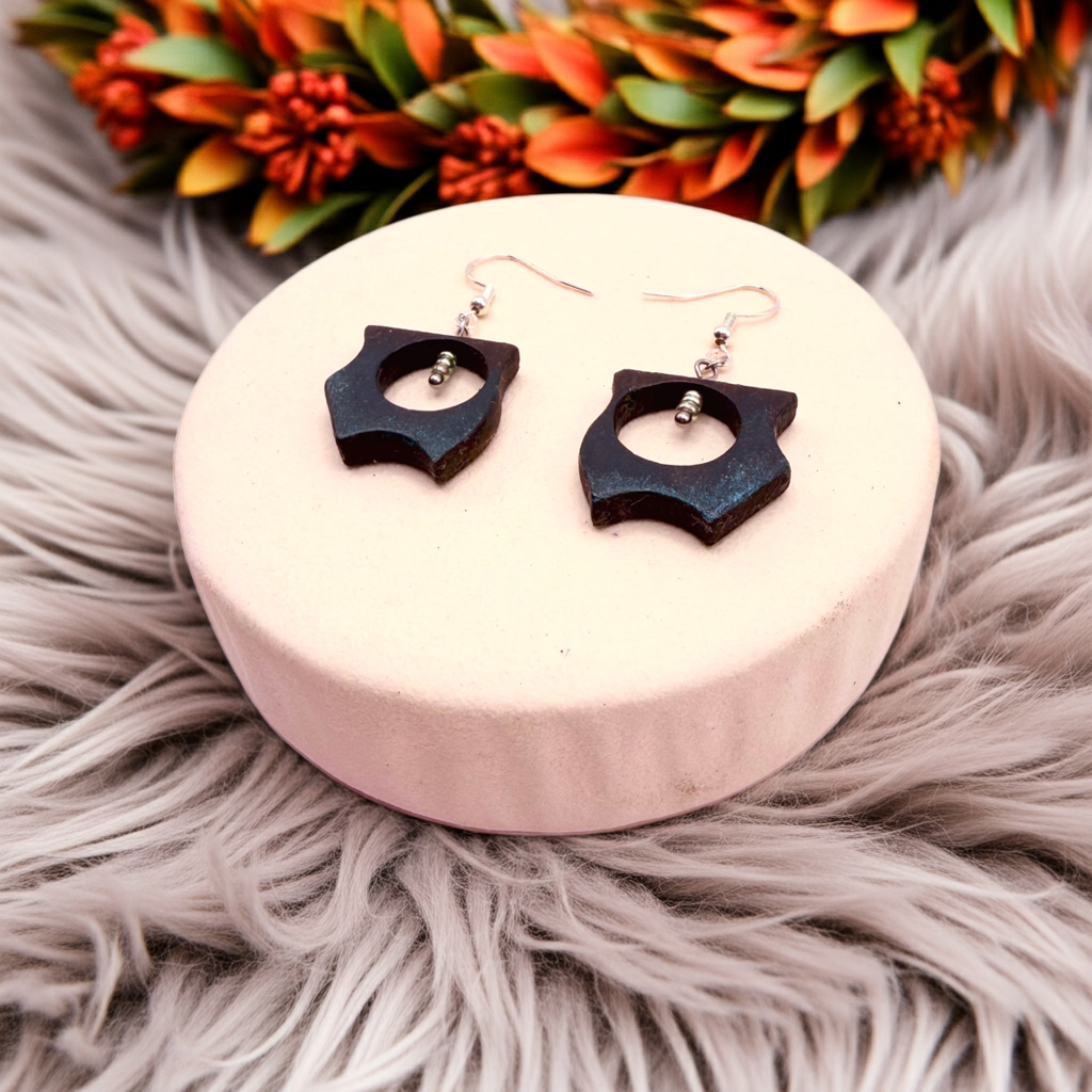 Bog Oak & Stainless Steel Earrings with Subtle Green Accent – Minimalist Wood Jewellery