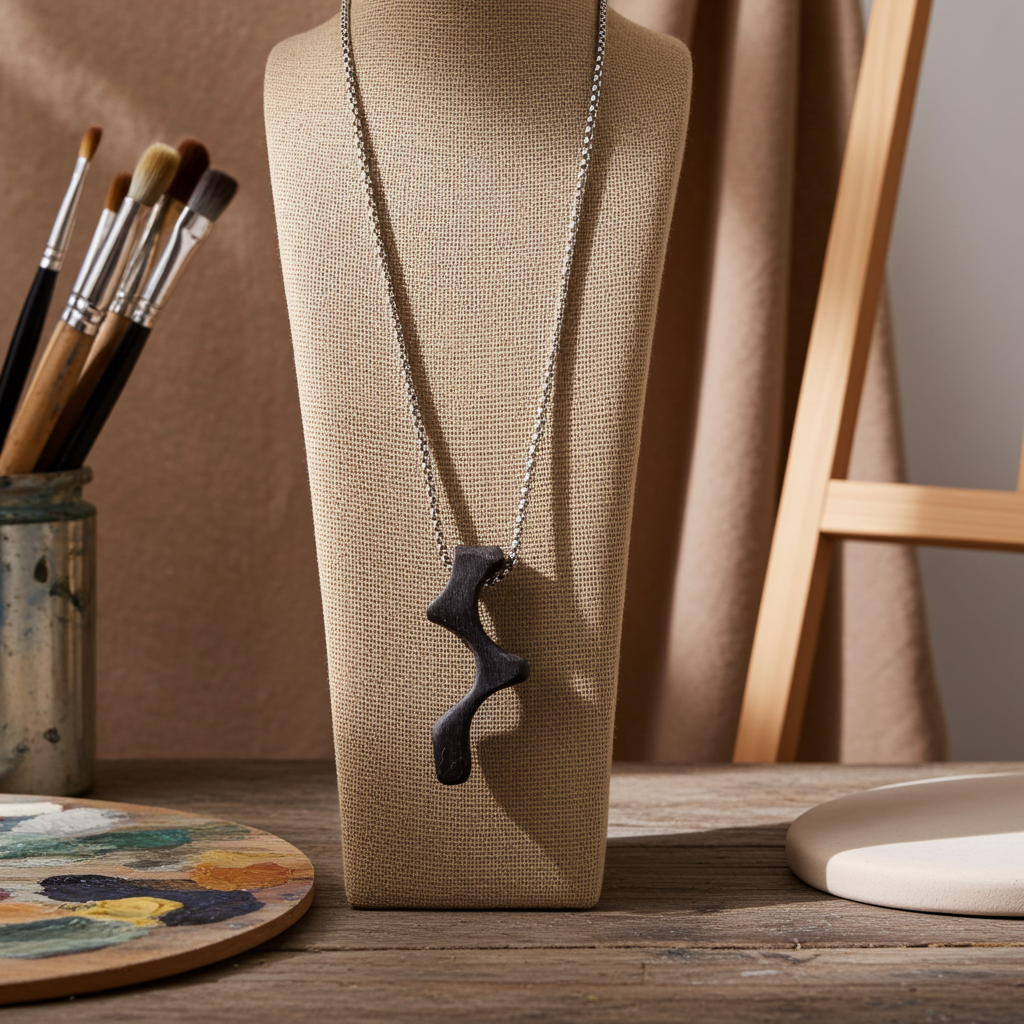Bog Oak Necklace with Stainless Steel Chain