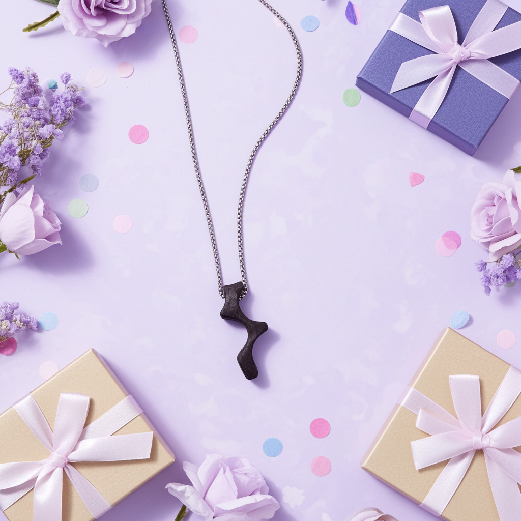 Bog Oak Necklace with Stainless Steel Chain