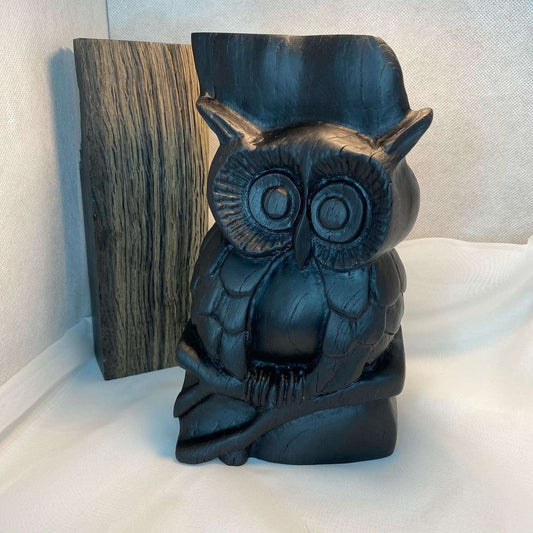 Hand Carved Owl Sculpture from Irish Bog Oak ranging in age from 3000 to 8000.