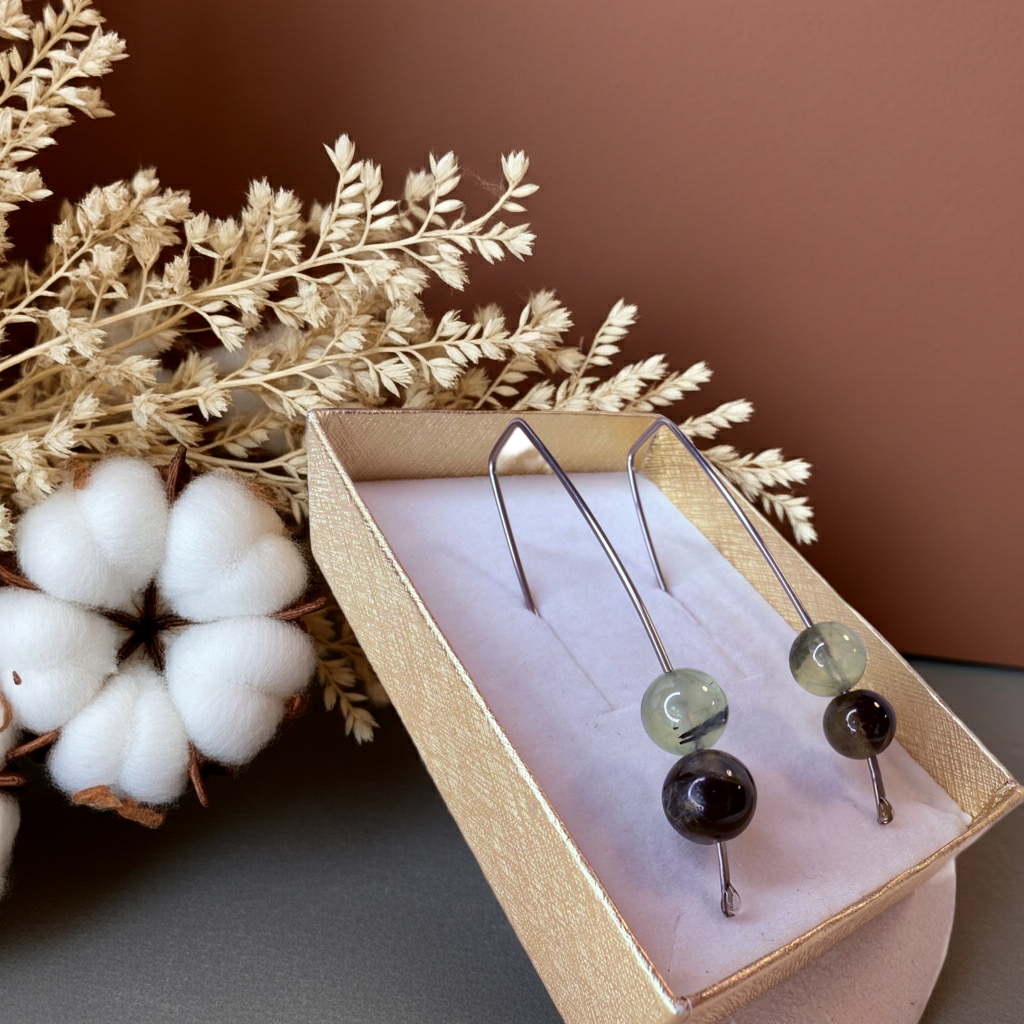 Natural Prehnite Crystal Earrings – Modern Long Dangle Style