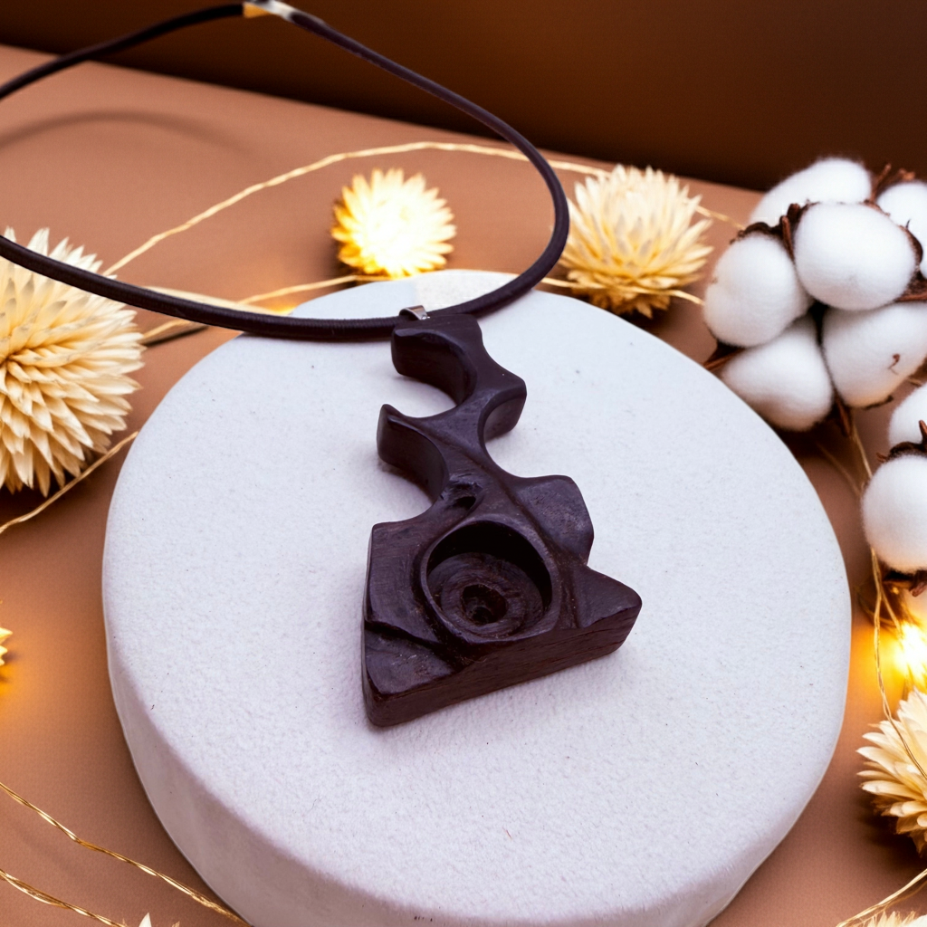 Hand Carved Black Wooden Pendant Necklace