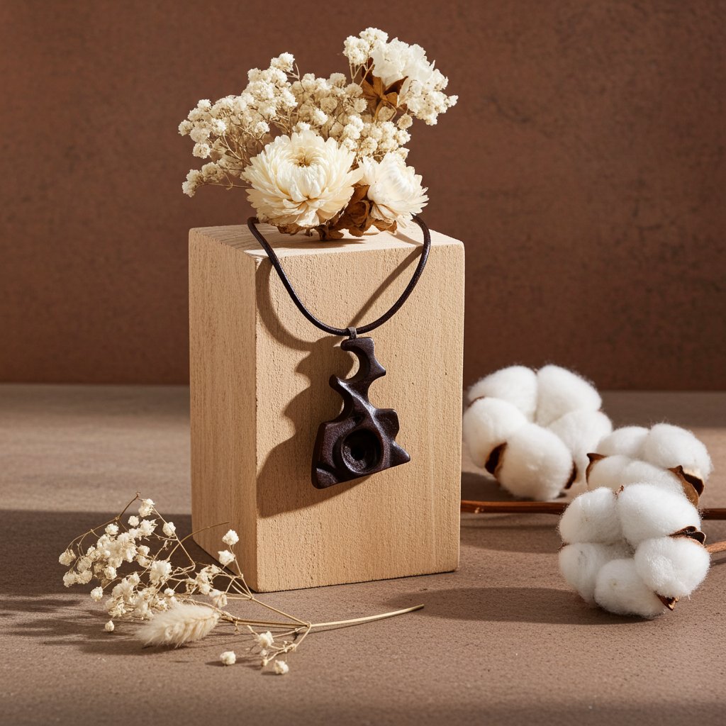 Hand Carved Black Wooden Pendant Necklace