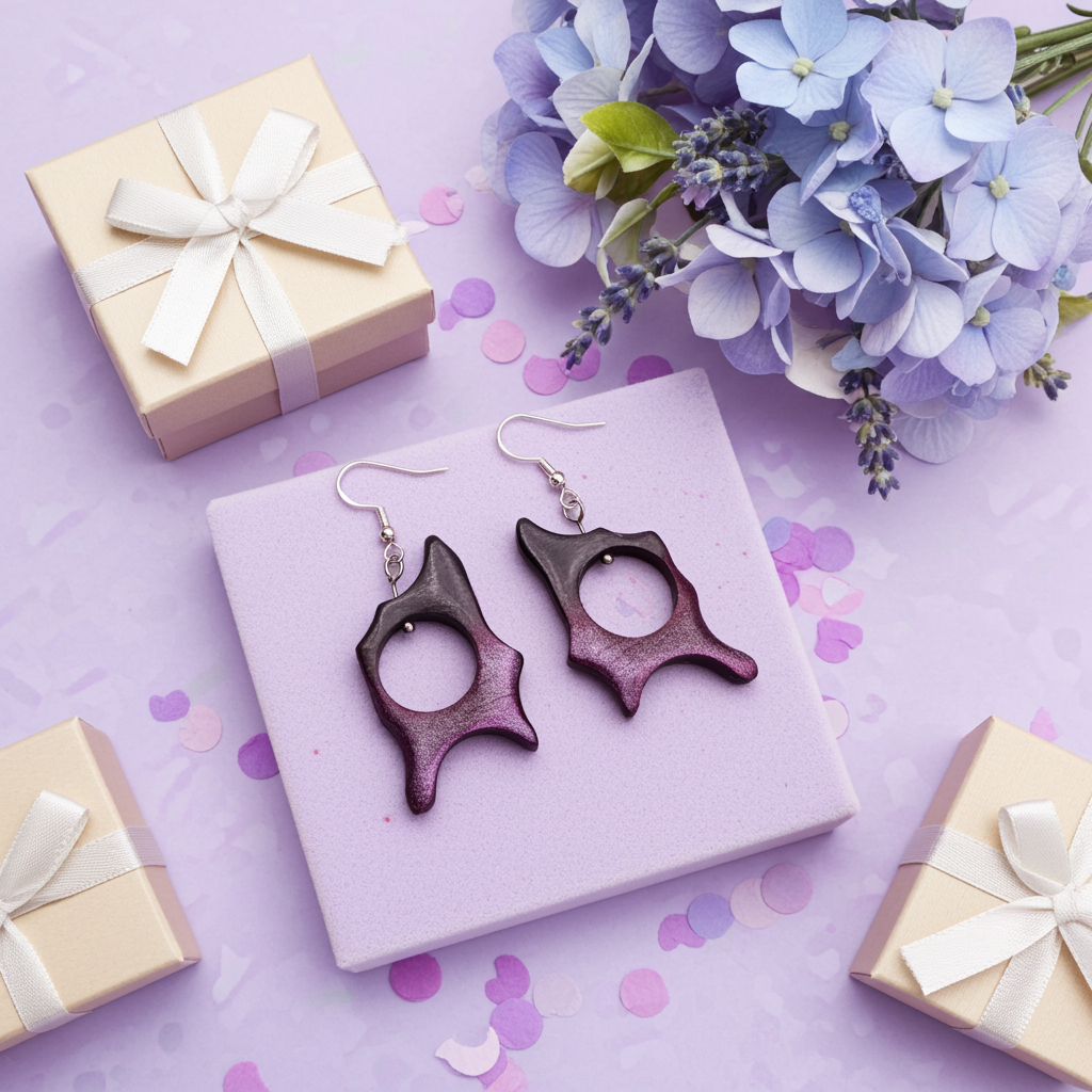 Purple & Black Abstract Earrings