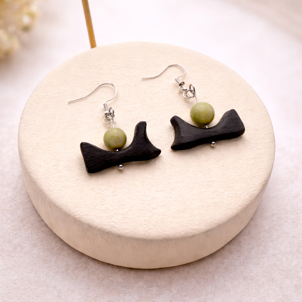 bog oak earrings with jade