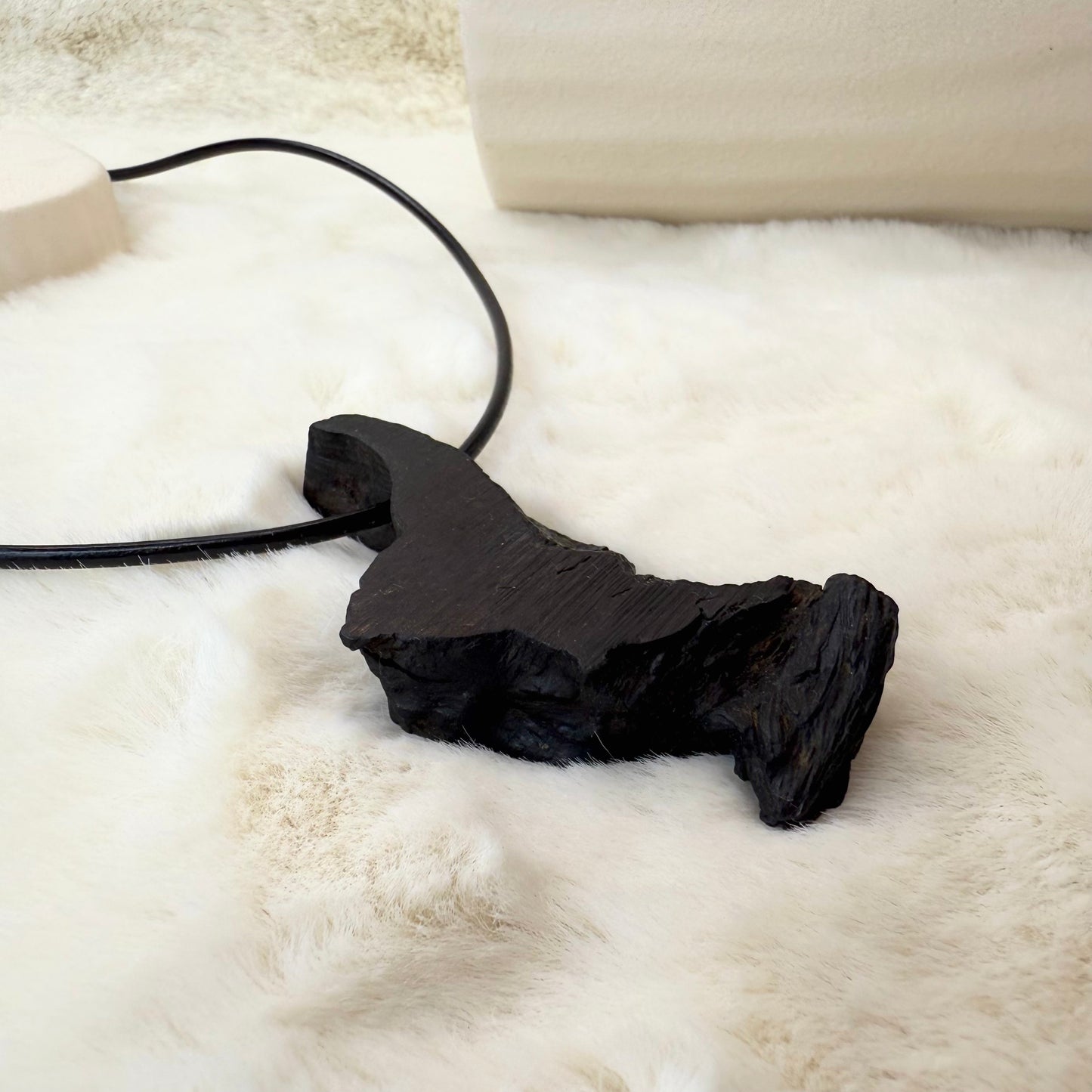 Raw Bog Oak Necklace – Natural Ancient Wood Pendant on Leather Cord