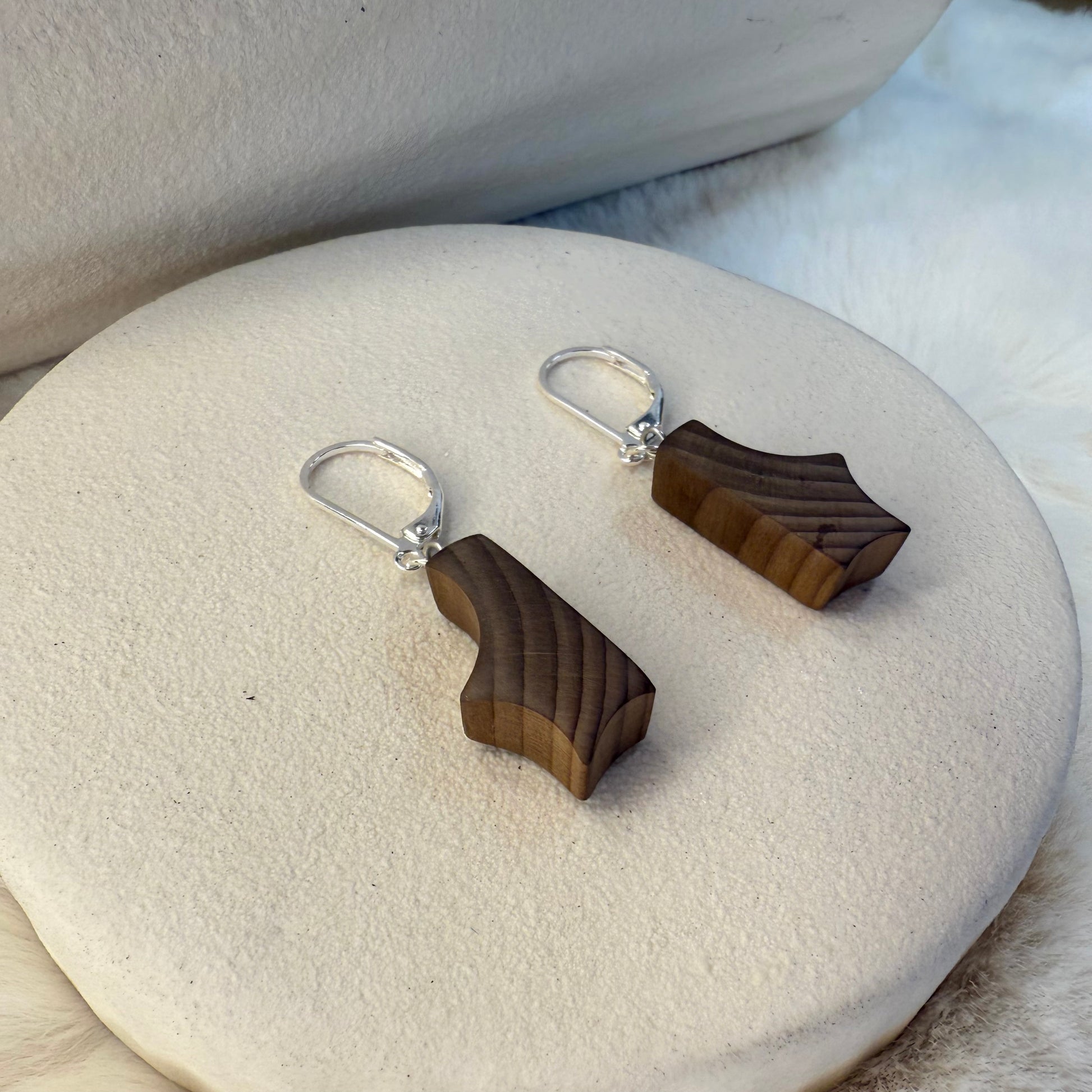 Lightweight and comfortable handcrafted bog wood earrings with 925 sterling silver hooks, perfect for everyday wear