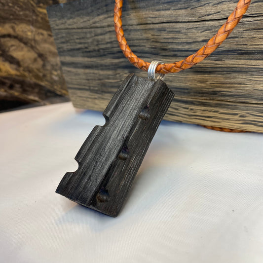 Irish Bog Oak Raw Carved Pendant - Handmade