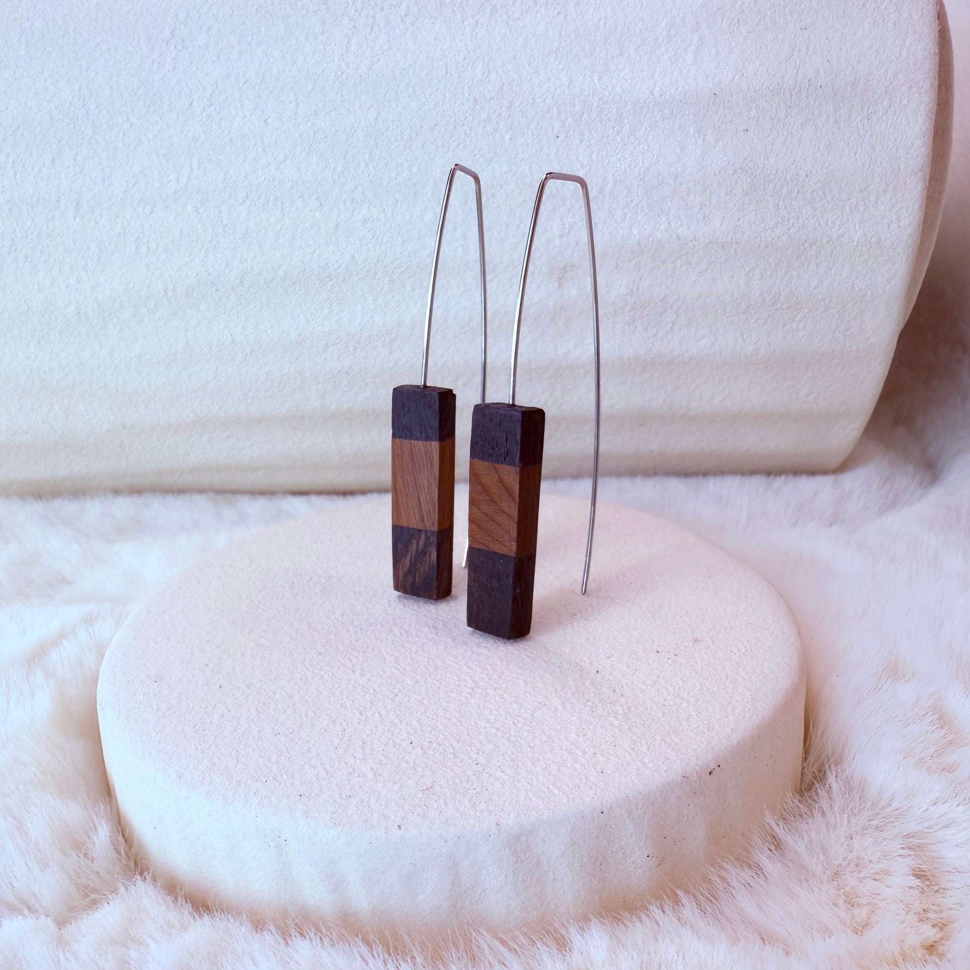 Distinctive bog wood earrings with minimalist modern style