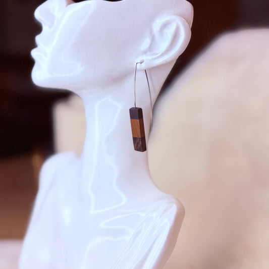 Bog wood rectangular earrings on stainless steel wire