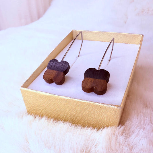 Handmade bog wood earrings with stainless steel wire.