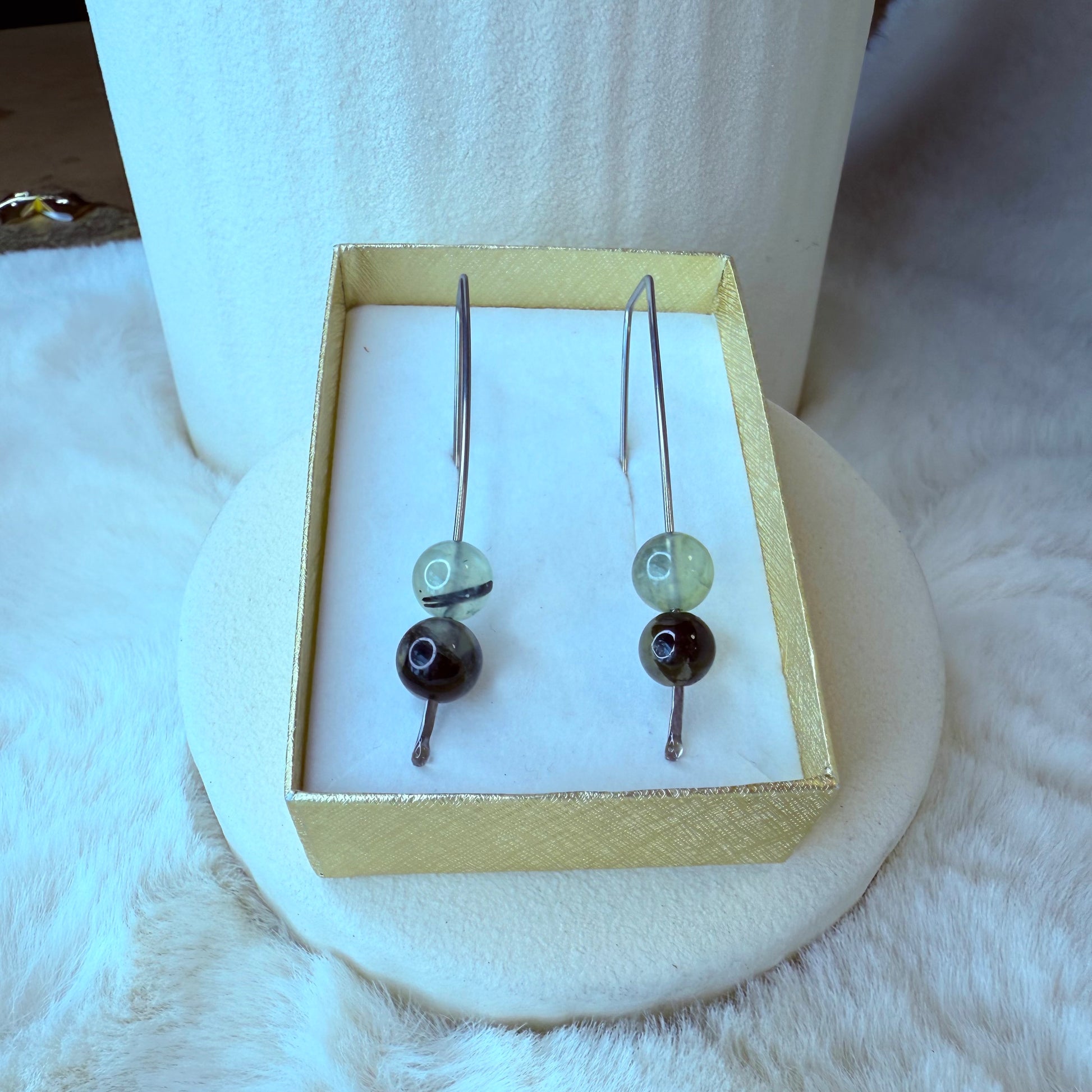 Handmade Prehnite Earrings – Elegant Long Drop Style