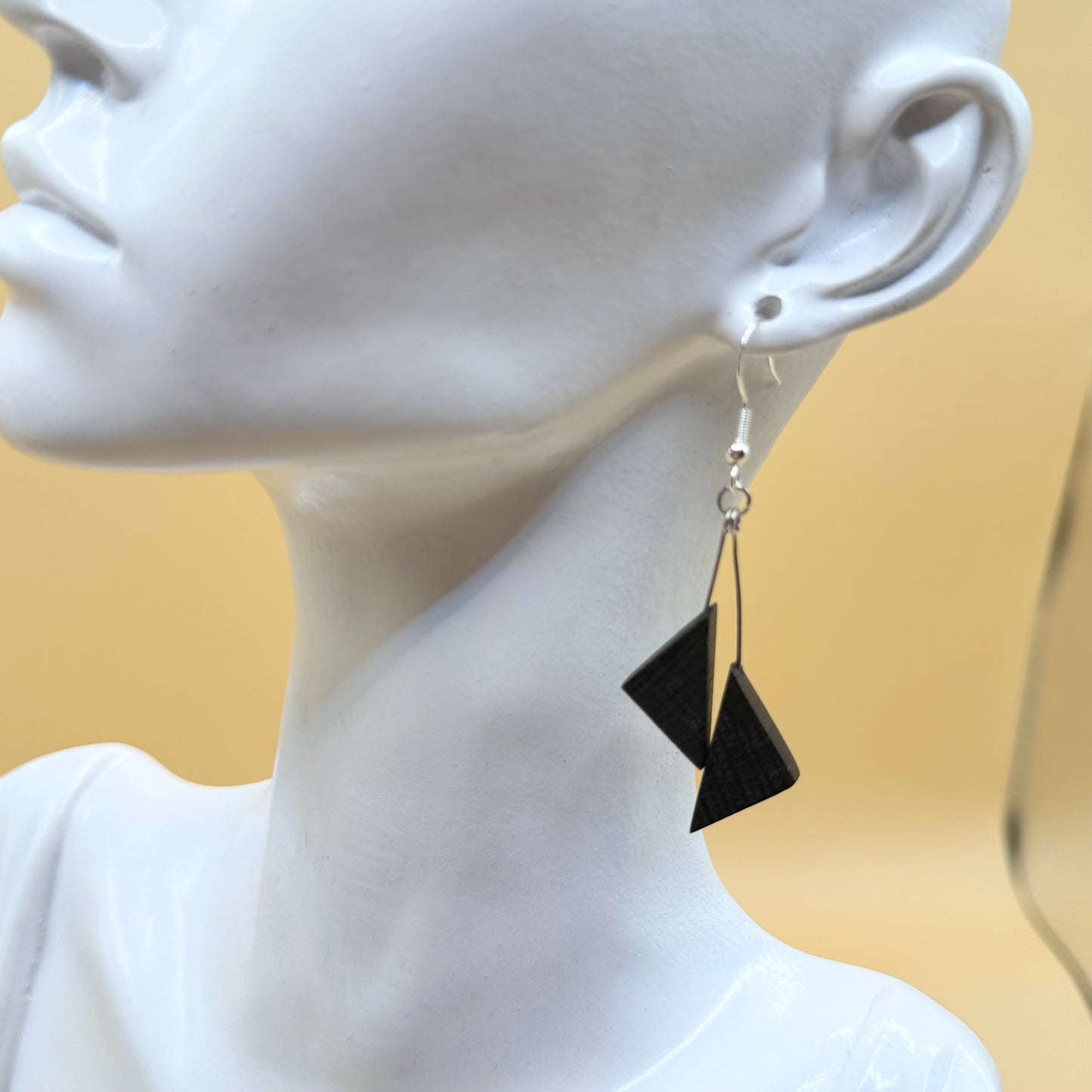 Minimalist black wood drop earrings for women