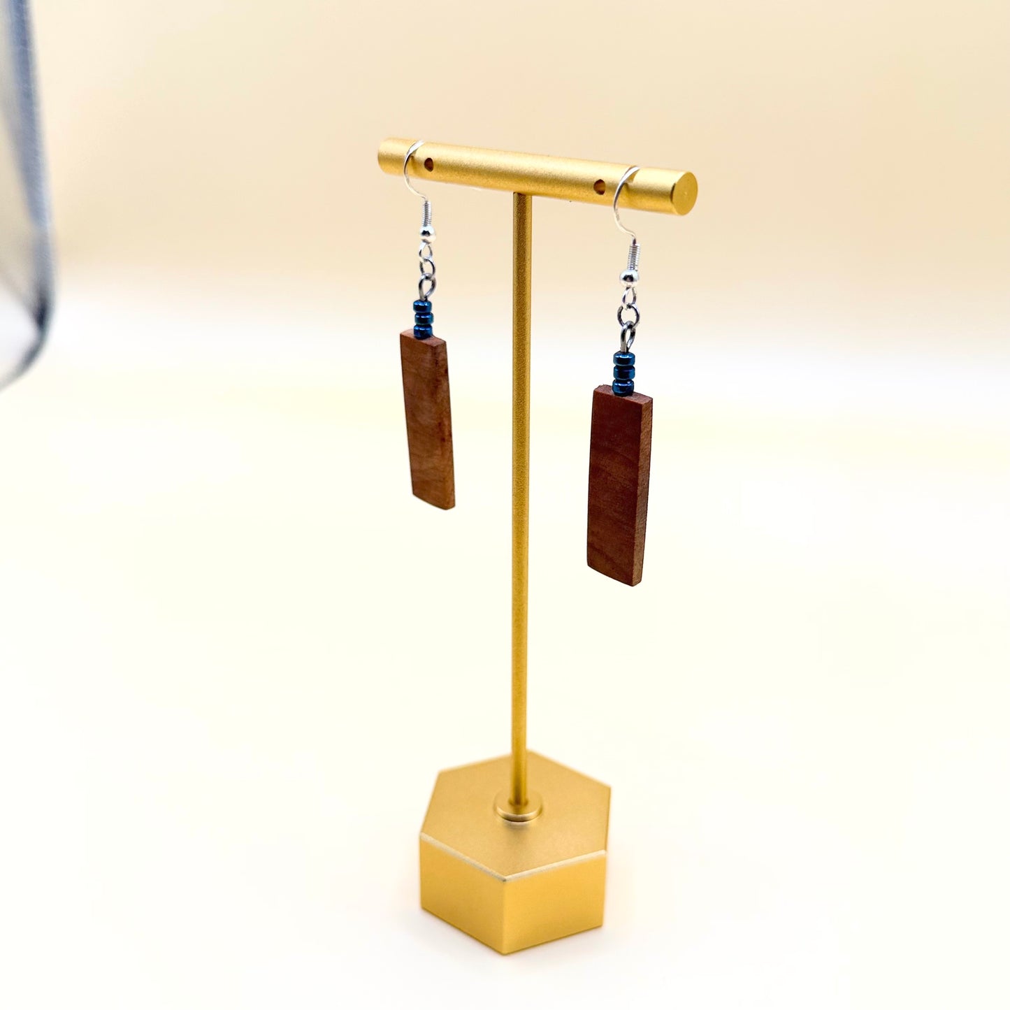 Apple Wood & Blue Hematite Earrings – Handmade Natural Wood Jewellery