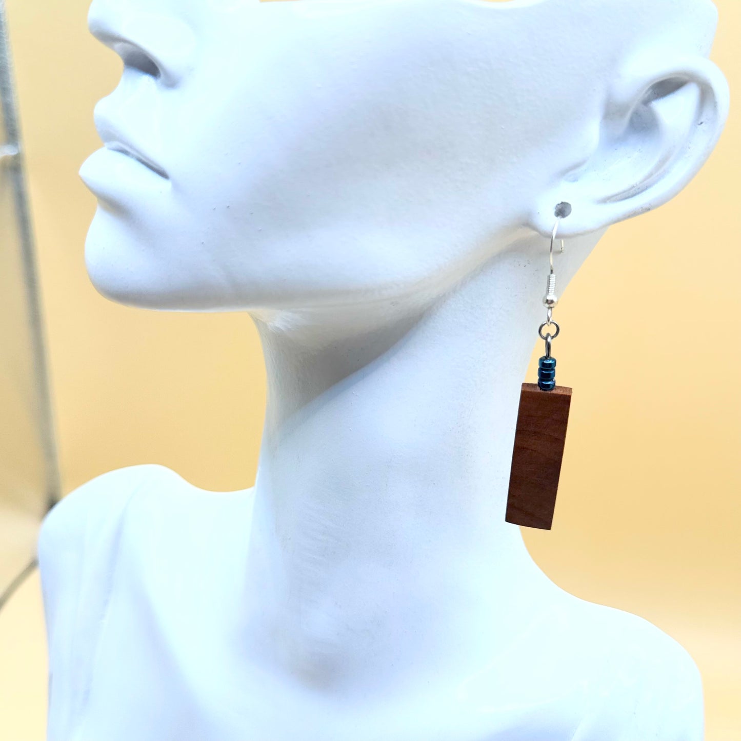 Apple Wood & Blue Hematite Earrings – Handmade Natural Wood Jewellery