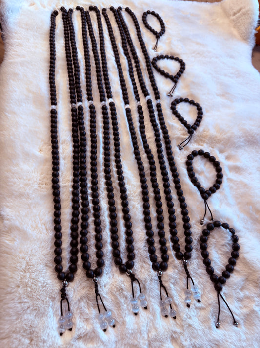 Bog Oak & Selenite Mala Set (5 Necklaces + 5 Wrist Malas)