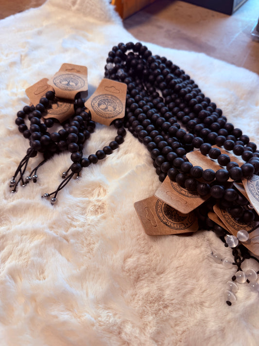 Bog Oak & Selenite Mala Set (5 Necklaces + 5 Wrist Malas)