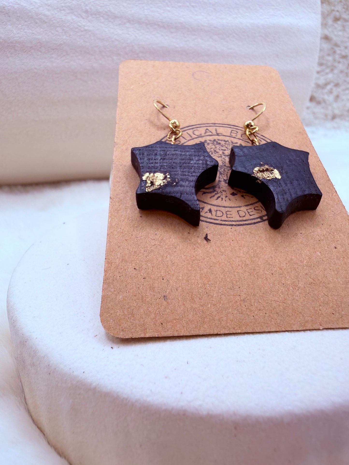 gold and wood earrings