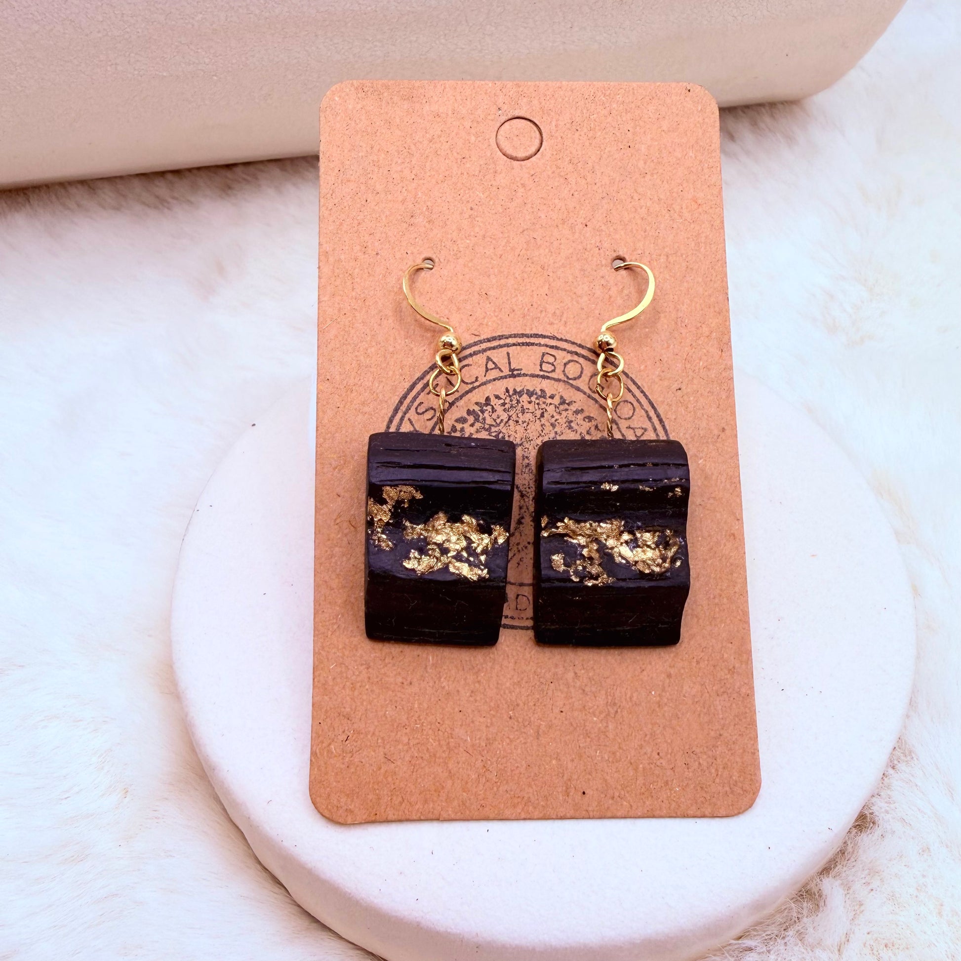 bog oak, gold leaf, handmade earrings
