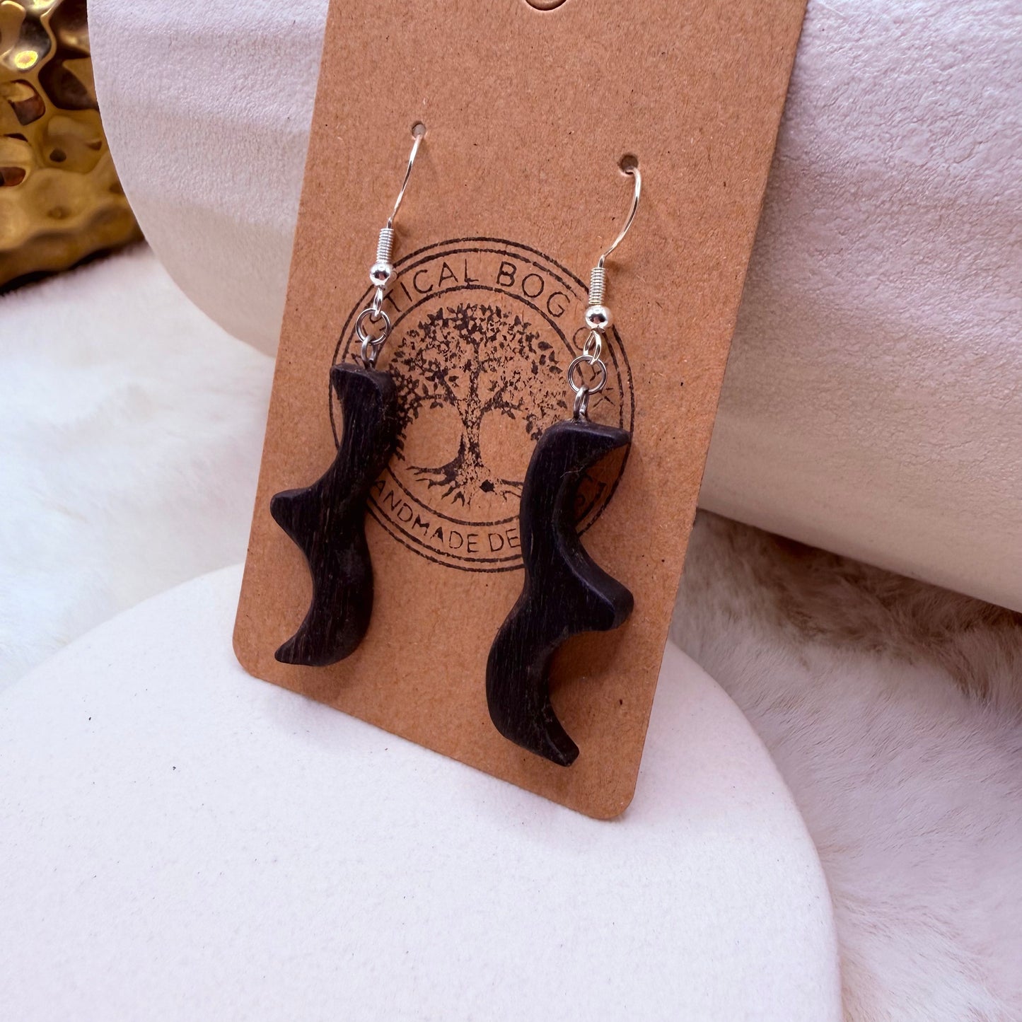 Handmade bog oak earrings with stainless steel hooks