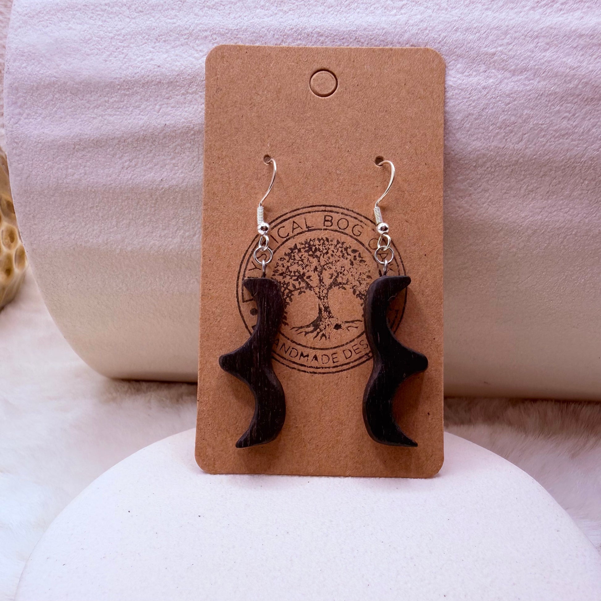 Lightweight natural bog oak earrings on stainless steel findings