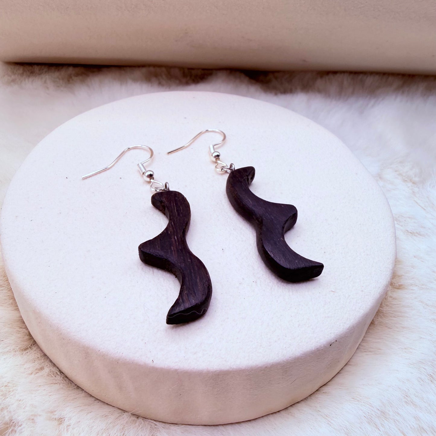 Organic bog oak earrings with smooth hand-polished finish
Artisan-crafted bog oak drop earrings