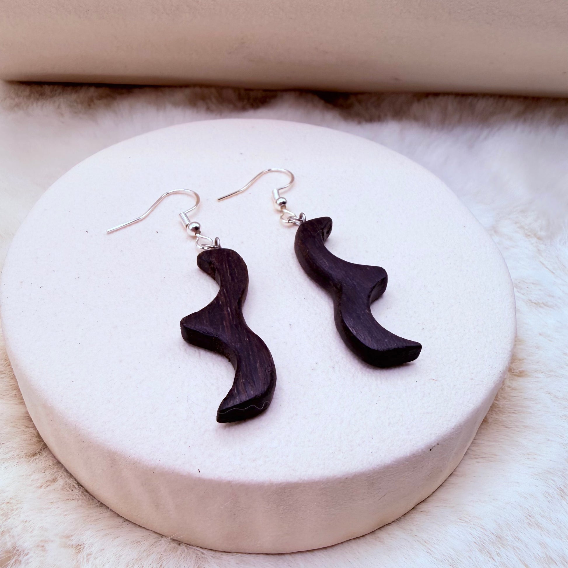 Organic bog oak earrings with smooth hand-polished finish
Artisan-crafted bog oak drop earrings