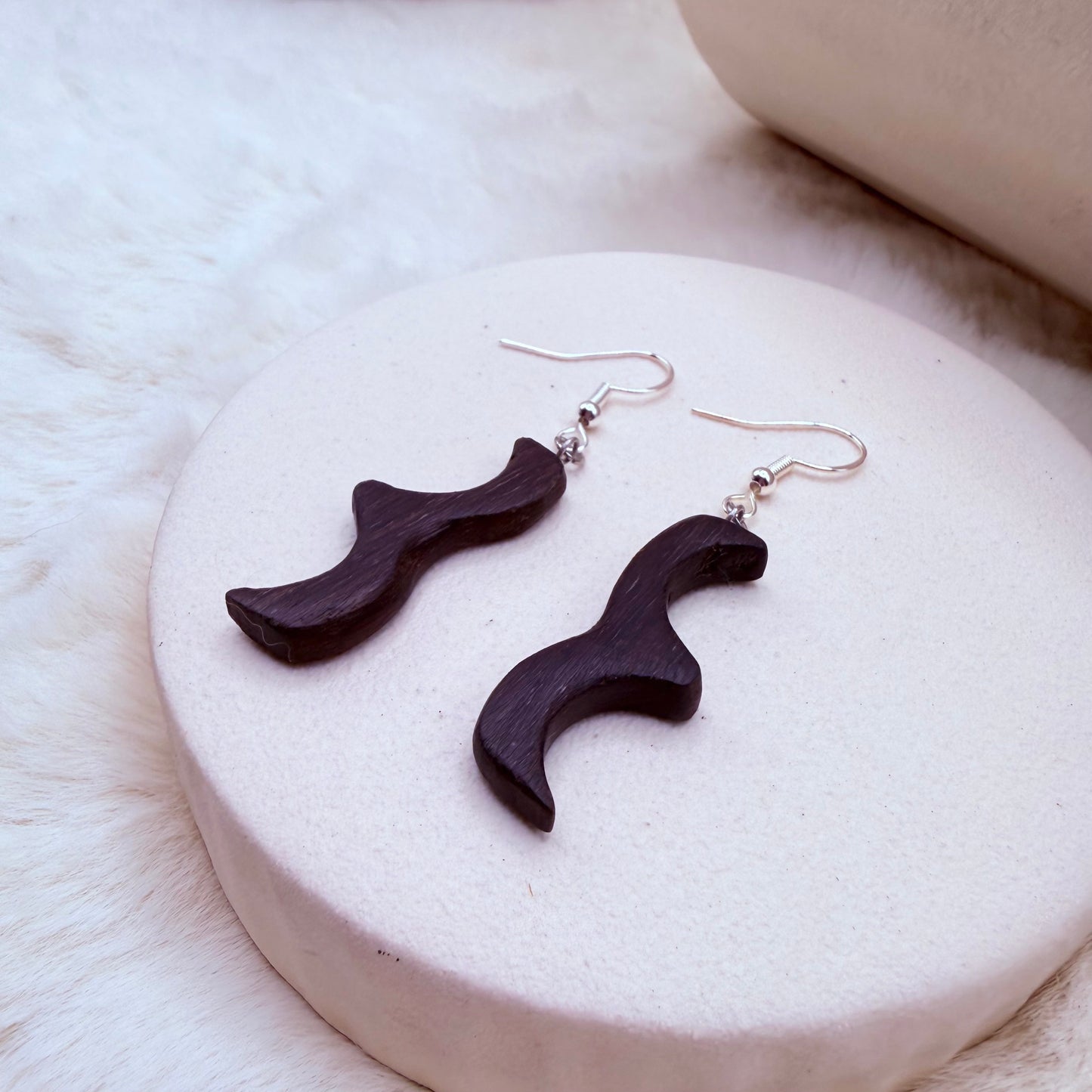 Natural black oak wood earrings with stainless steel ear wires