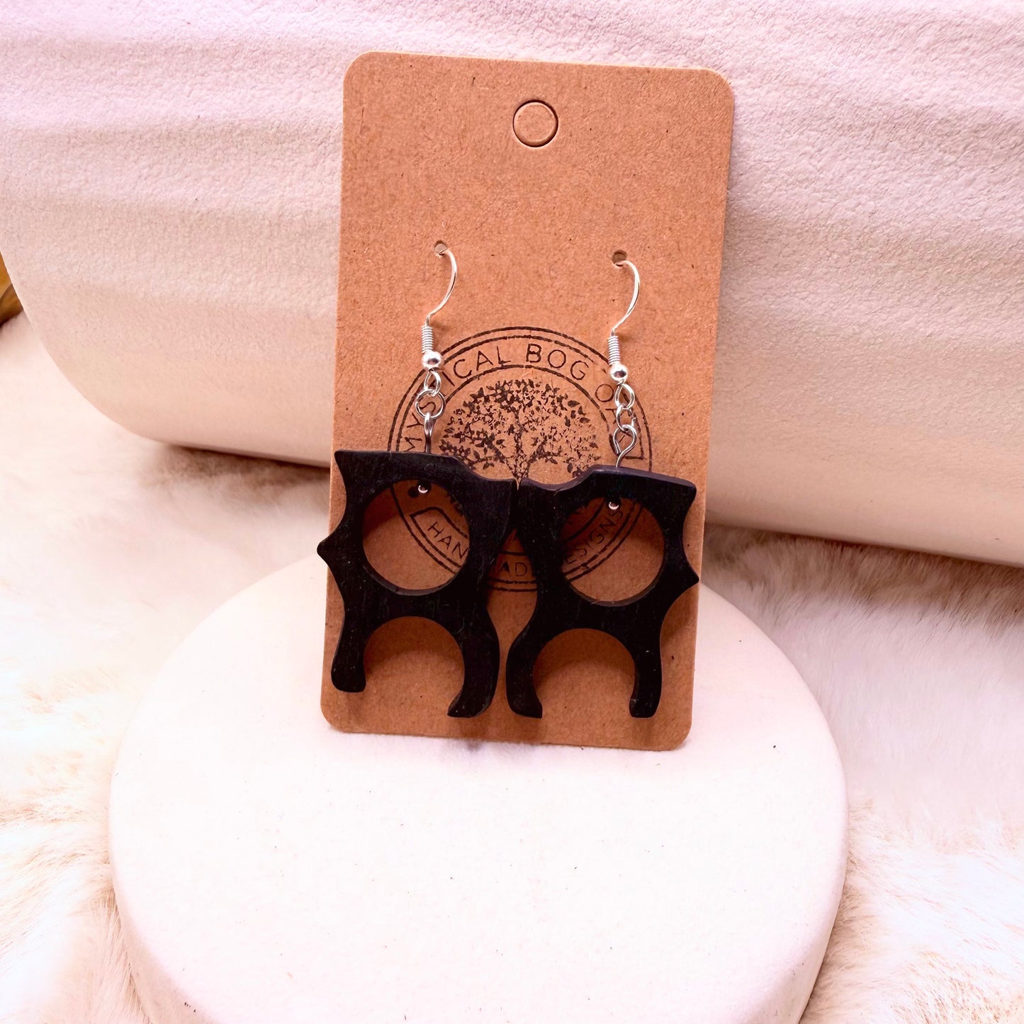 Dark wooden earrings made from ancient Irish Bog Oak, handcrafted