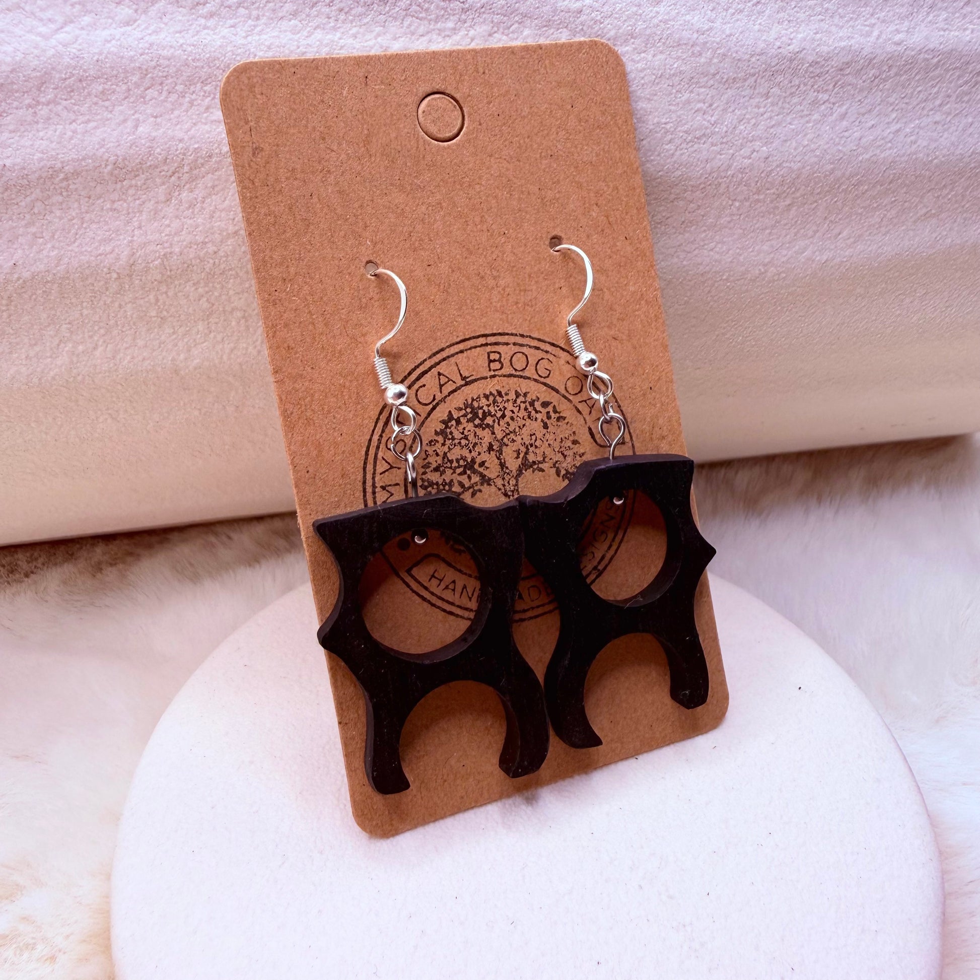 Black Bog Oak wooden dangle earrings with stainless steel hooks