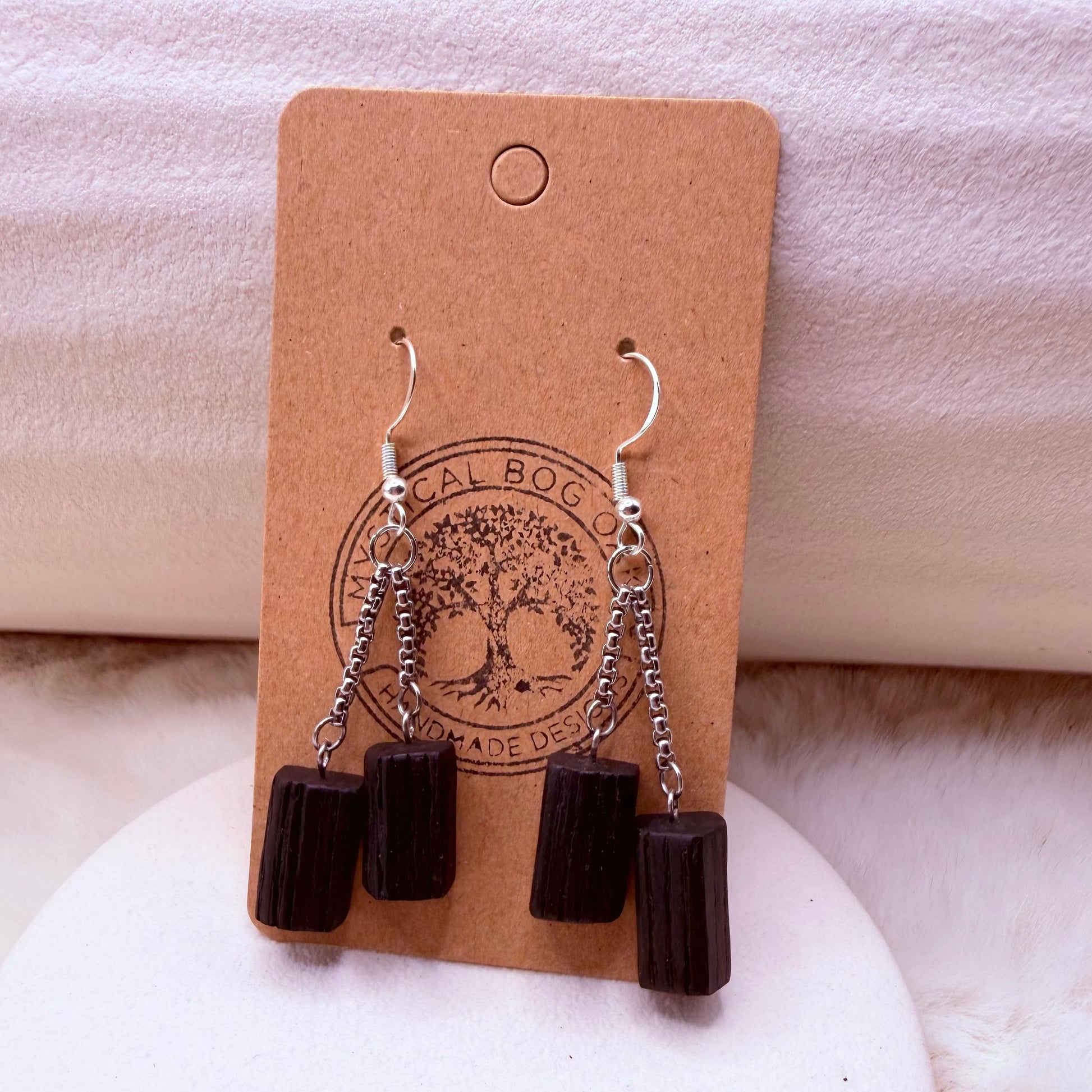bog oak earrings with chain