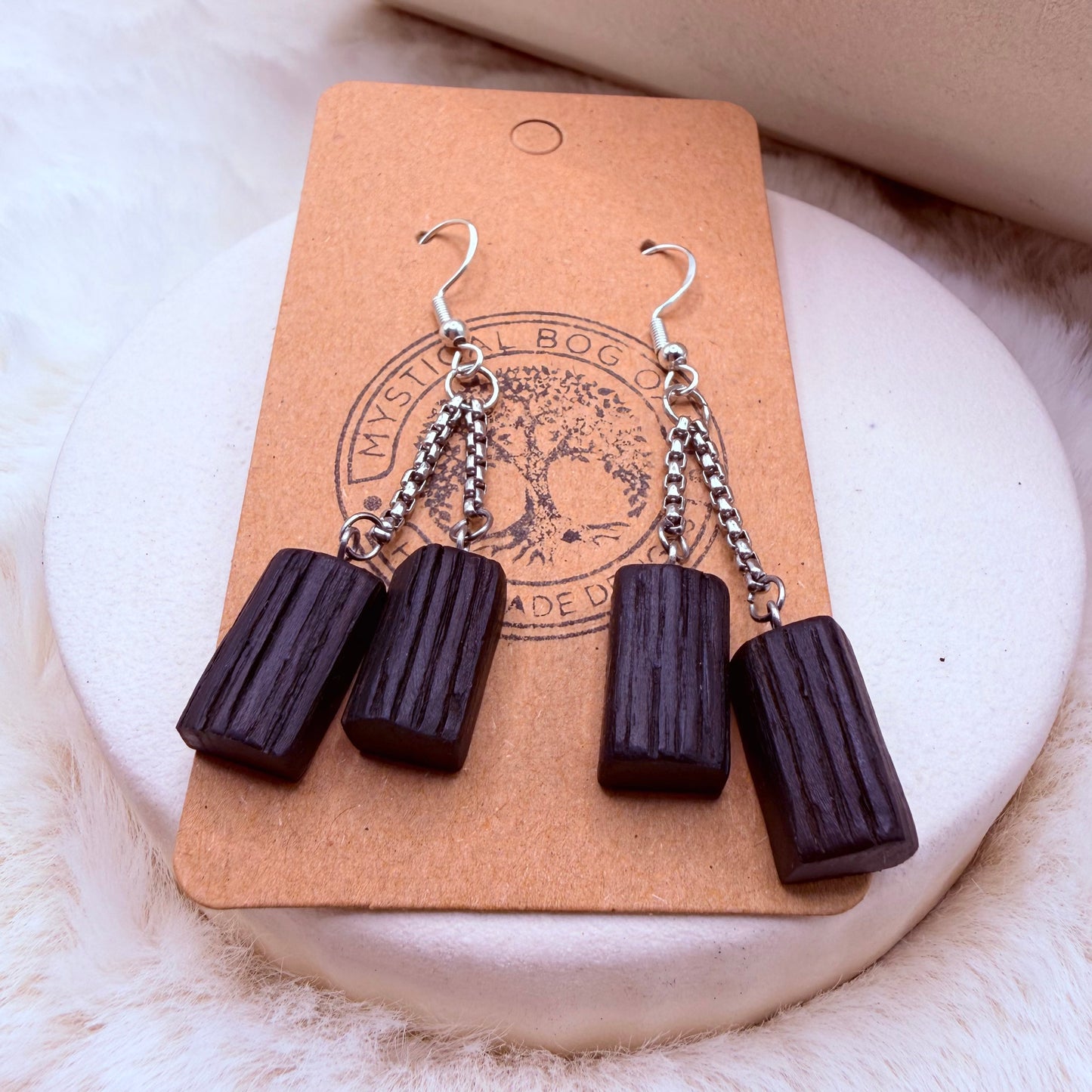 Handmade bog oak earrings 