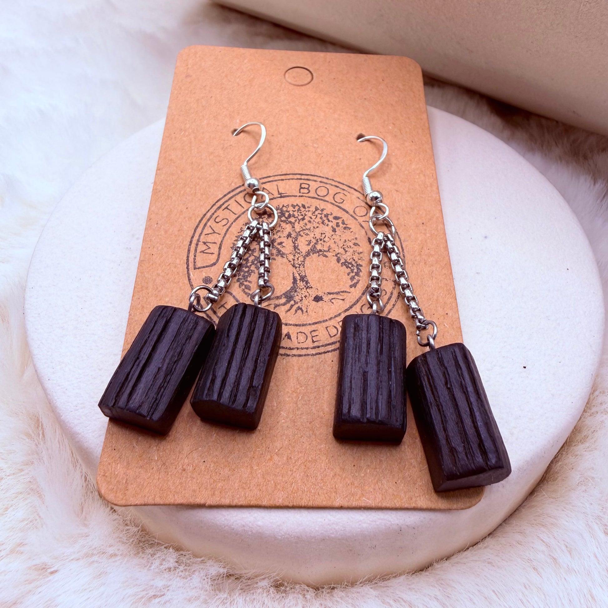 Handmade bog oak earrings 