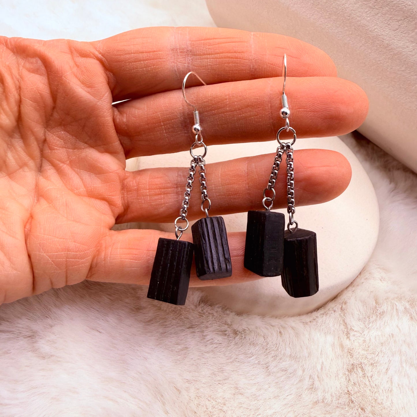 Lightweight bog oak drop earrings for women – eco friendly wood jewellery