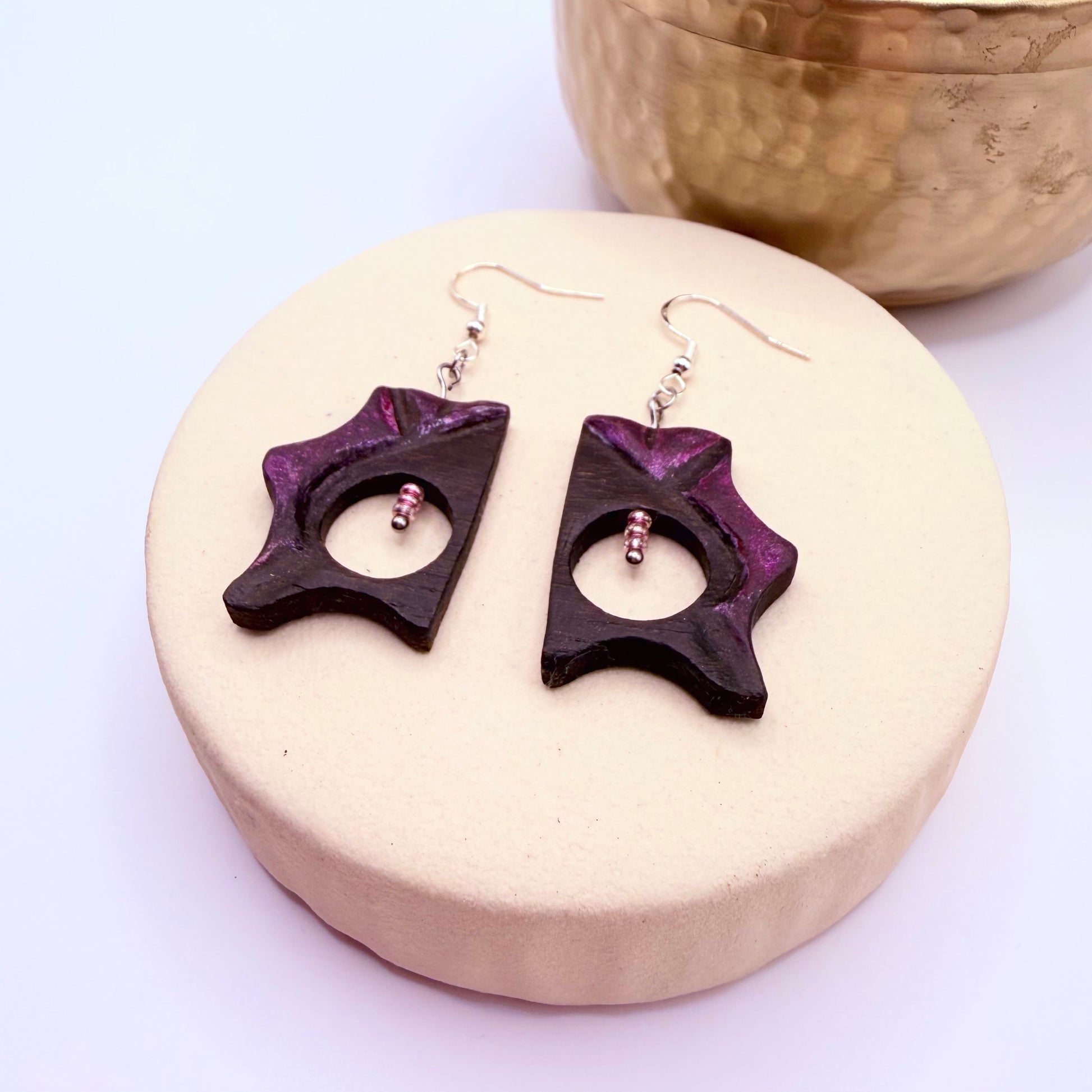 Unique bog oak earrings with subtle color accents