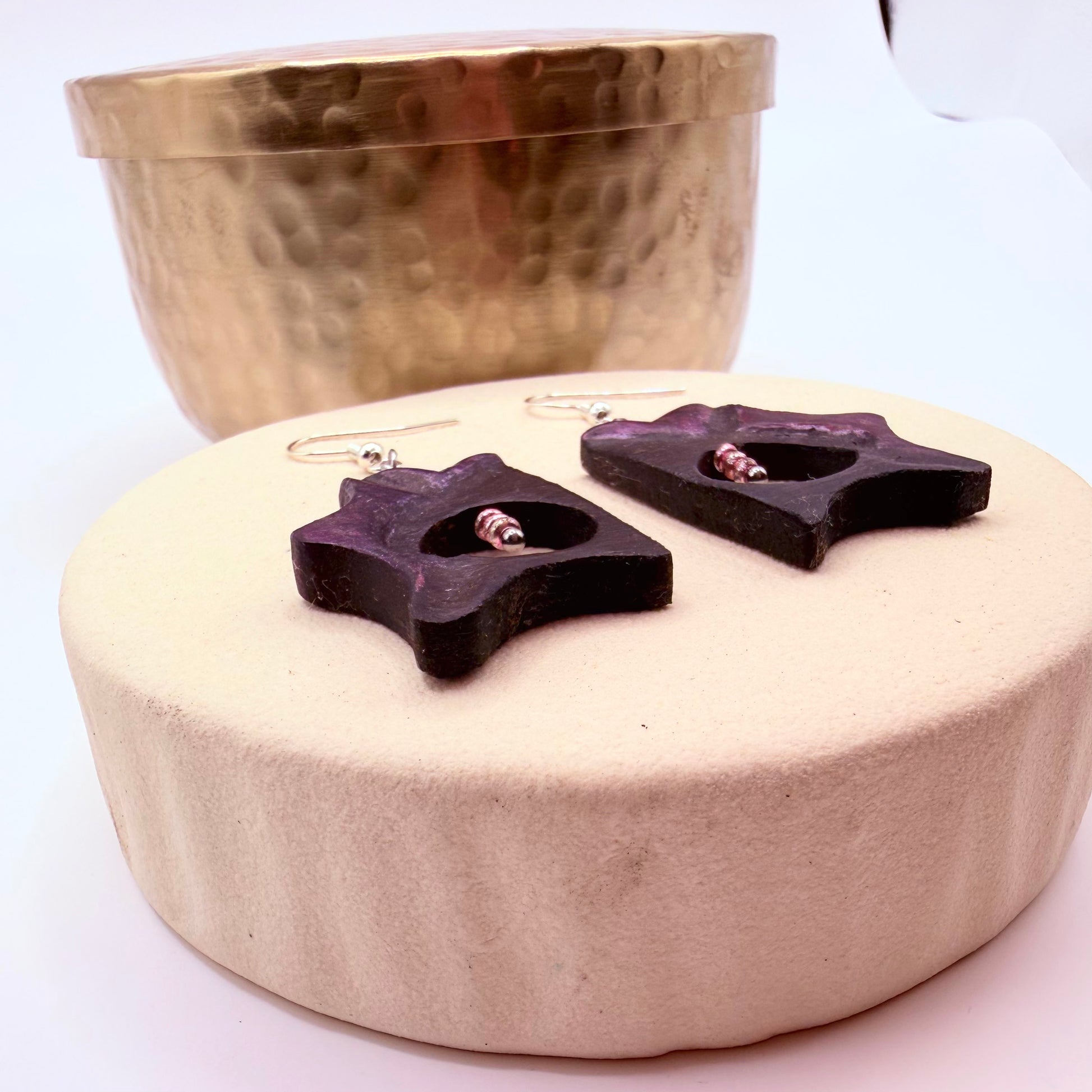 Eco-friendly handmade earrings from natural bog oak wood