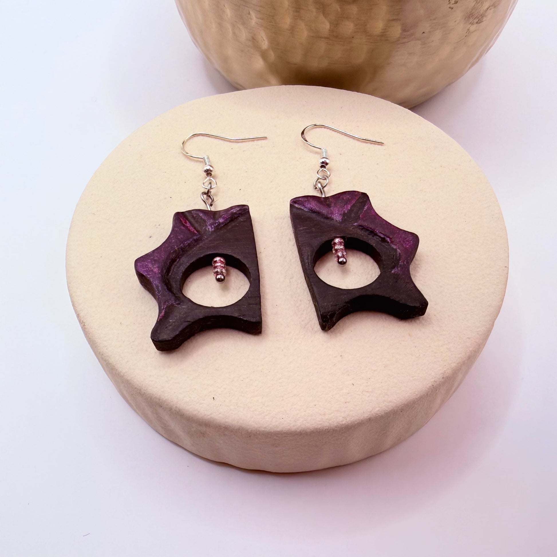 Lightweight handmade wooden earrings on stainless steel hooks