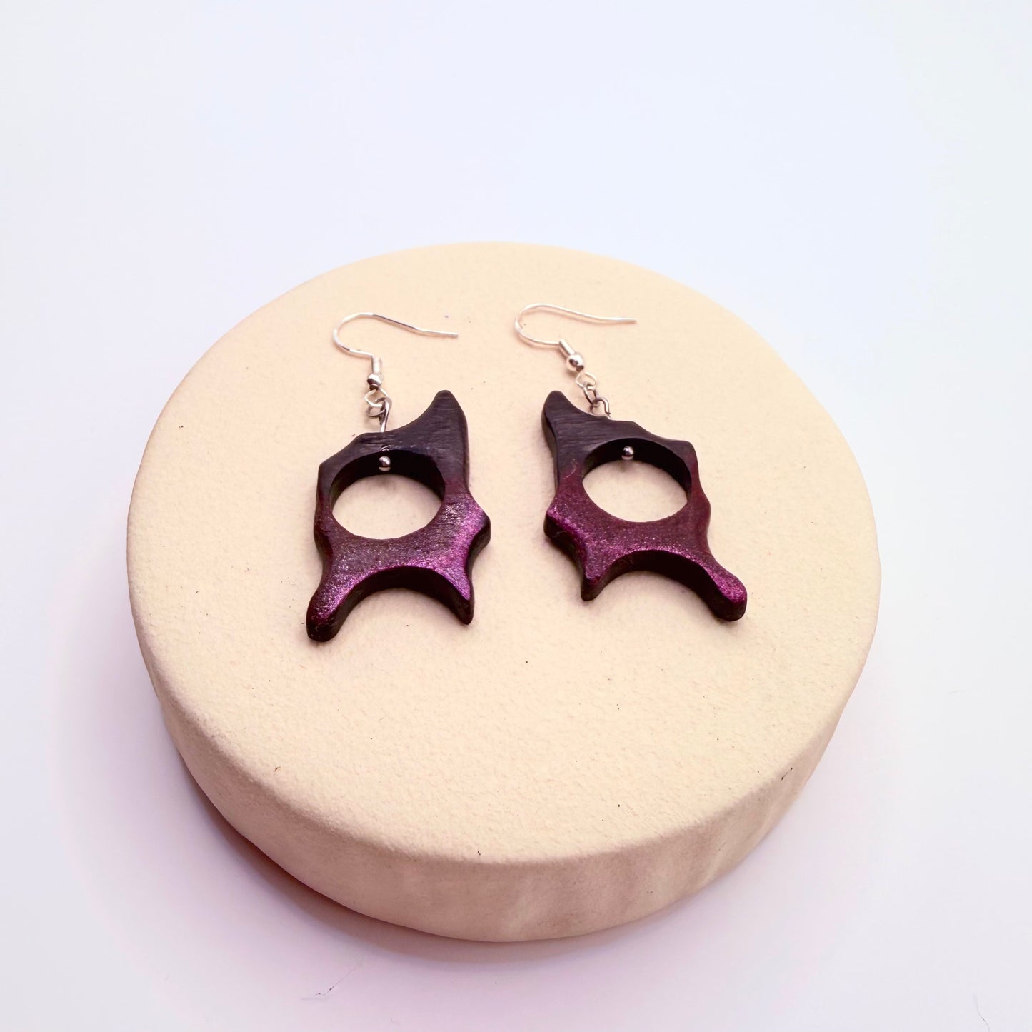 Modern art earrings crafted from ancient bog oak wood